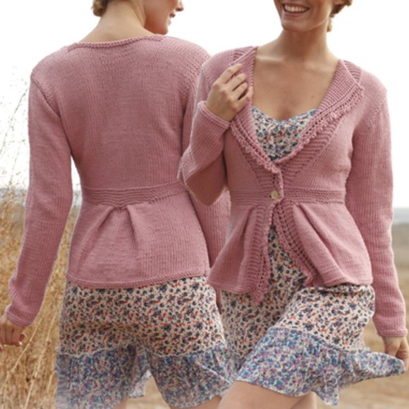 Handknit Dusty Rose ruffled cardigan